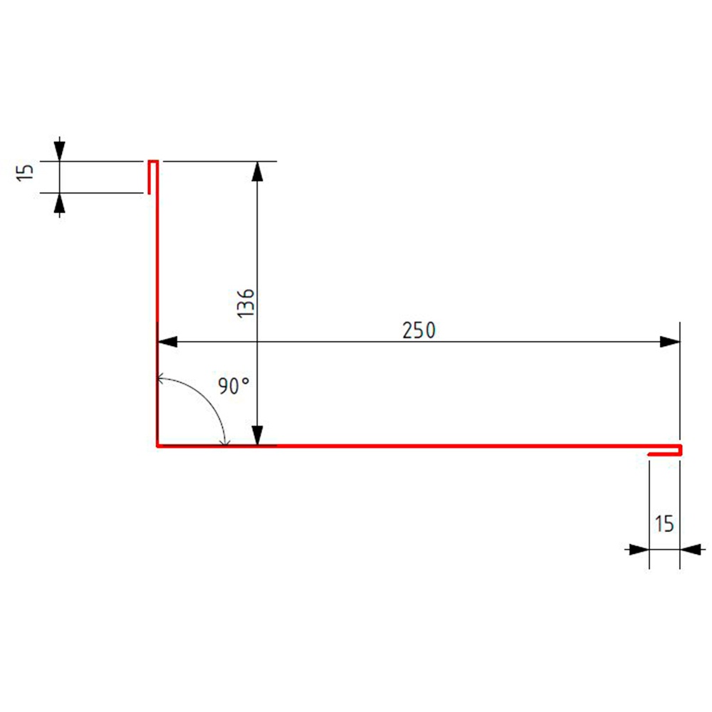 Планка примыкания 90° (136/250 мм), длина 2 метра Rooftop Бархат Zn275