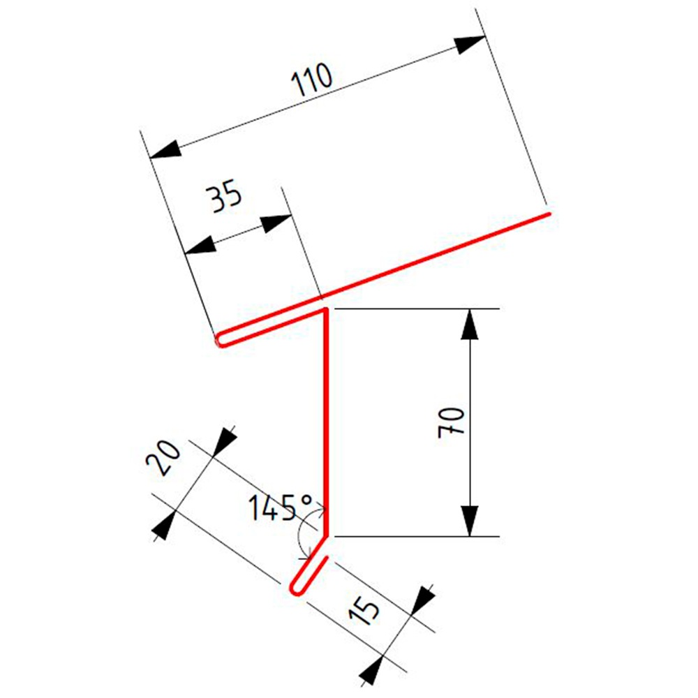 Карнизная планка (110/35/70/20 мм), длина 2 метра GreenCoat Pural BT