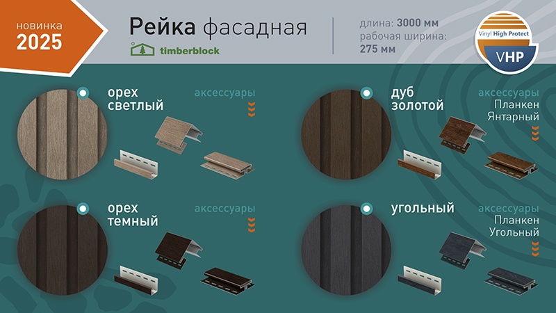Сайдинг Timberblock (Тимбер-Блок) серия "Рейка фасадная" Угольный